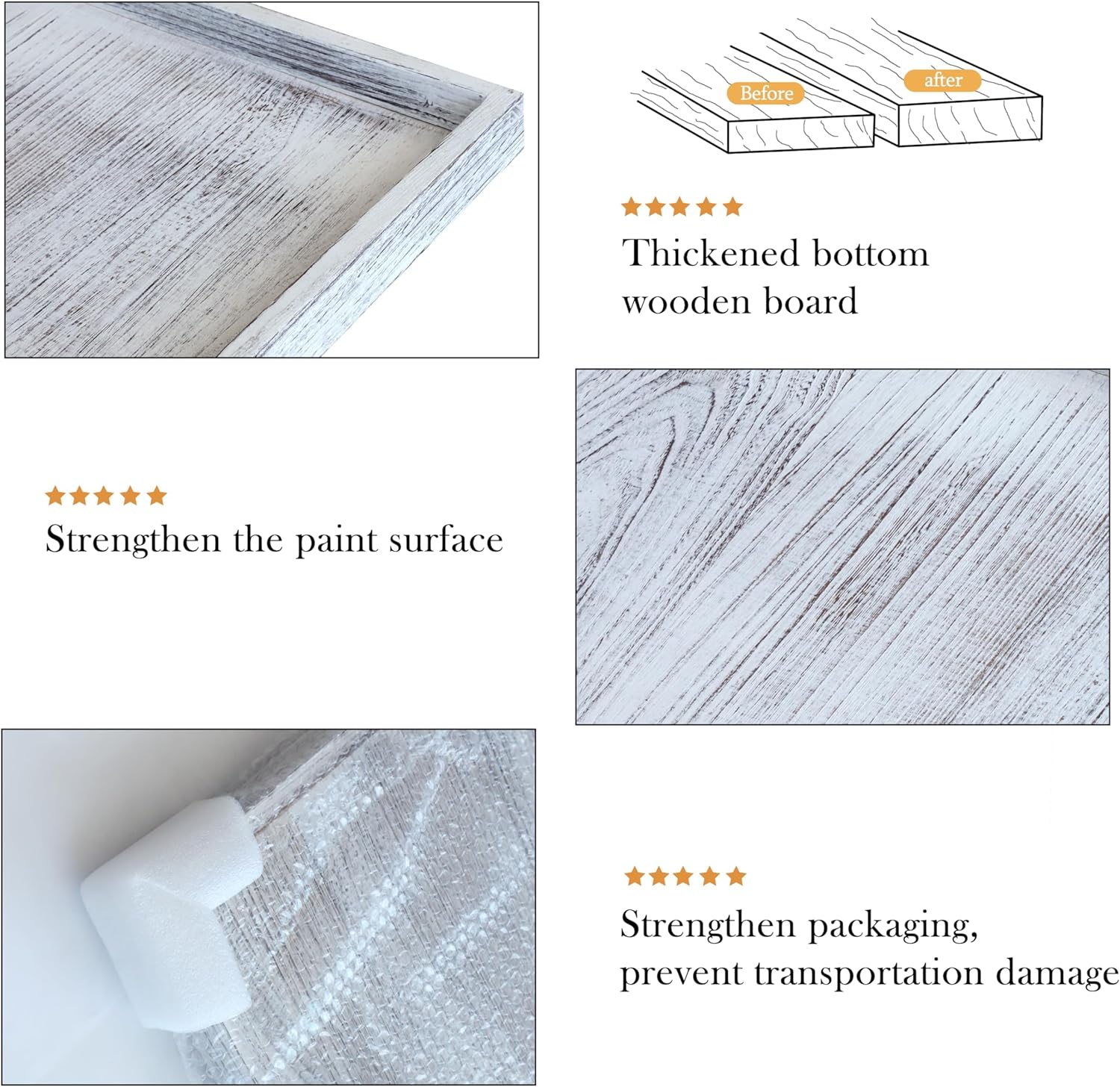 Extra Large Square Ottoman Table Tray 24" - Rustic Wooden Serving Tray for Farmhouse Decorative Oversized Coffee Table Trays Living Room Kitchen Counter Breakfast Whitewash