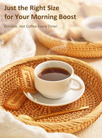 Yedio Porcelain 4 oz Espresso Coffee Cups with Saucers and Metal Stand, Porcelain White Stackable Cappuccino Cups Set of 4