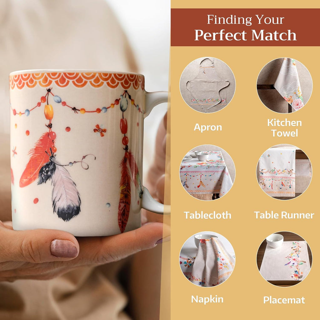 Maison d' Hermine Coffee Mug with Handles Fine Bone China Mugs Pack of One Tea Cups for Hot Beverages Cappuccino Latte Home Restaurant Office Perfect for Gift (Ibiza - Beige - Feather, 12 Ounce)