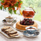 Floral Tea Cups Saucers Set of 2, Van Gogh Paintings Bone China 7 oz British Teacups Porcelain Coffee Cup for Rose Tea Cappuccino Espresso Latte (Apricot & Peach Blossom)