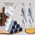 Urban Villa Kitchen Towels 100% Cotton Dish Towels for Kitchen (Set of 6) 20”x30” Dish Cloths Highly Absorbent Kitchen Linen Set with Hanging Loop Perfect for Drying Dishes Cleaning Towels-Blue White
