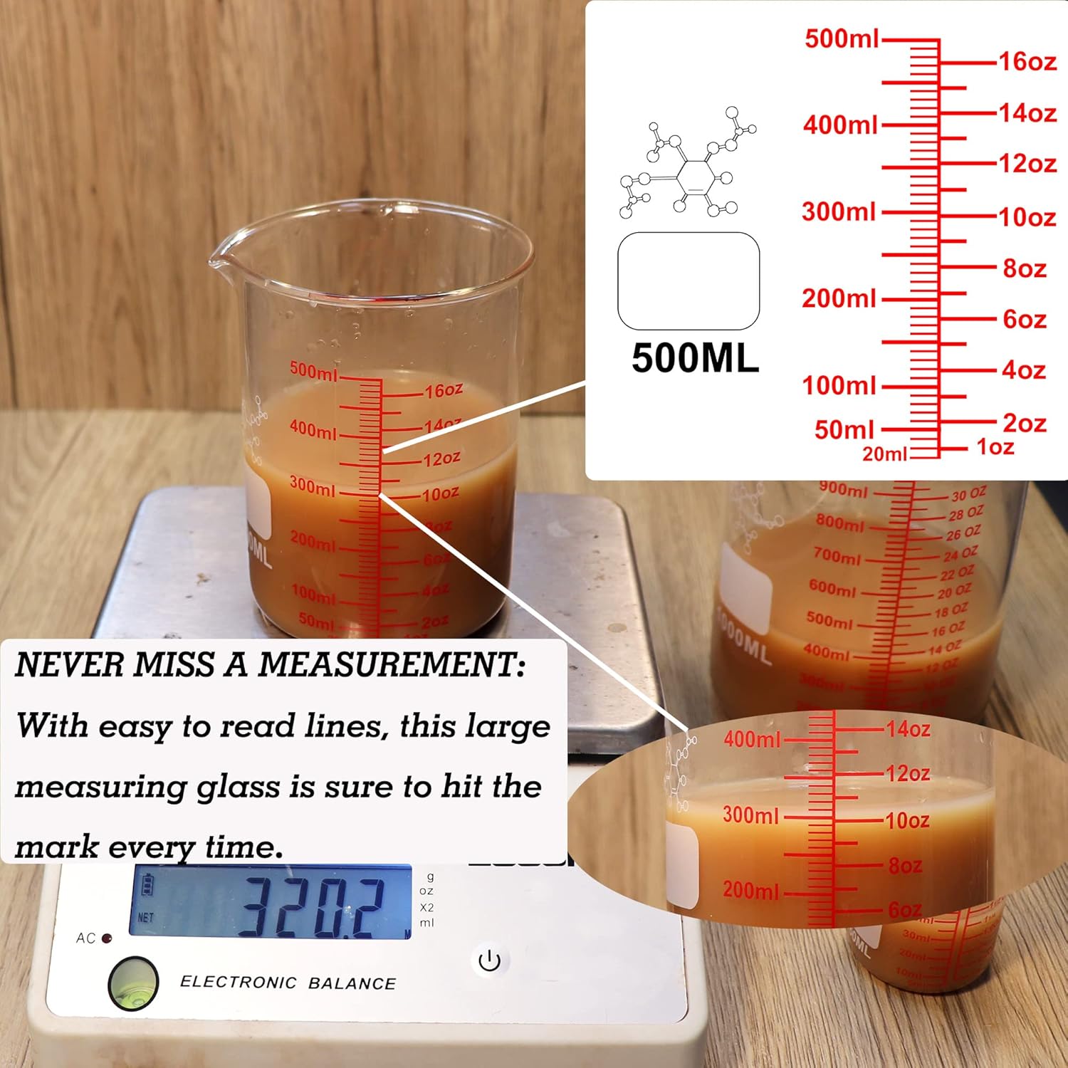 High Borosilicate Glass Measuring Cup Set-V-Shaped Spout,Includes 60ml(2OZ), 120ml(4OZ), 250ml(8OZ), 500ml(16OZ), and 1000ml (32OZ) for Kitchen or Restaurant, Easy to Read
