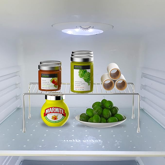 Redrubbit 4 Pack Large (15.7 x 9. 4 Inch) Cabinet Storage Shelf Rack, Rustproof Kitchen Counter and Cabinet Shelf, Storage Rack Organizer for Kitchen, Fridge, Cabinet, Bathroom, Chrome