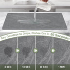 Large Stone Drying Mat for Kitchen Counter, 24" × 16" Diatomite Dish Drying Mat, Quick Dry Stone Mats, Ultra Absorbent Natural Diatomaceous Earth Mats for Dished, Bottles, Black Marble