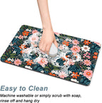 Rnivvi Coffee Mat, 12" x 19" Cute Coffee Bar Mats for Espresso Machine Station Accessories and Organizer, Hide Stain Rubber Backed Absorbent Dish Drying Pad for Kitchen Counter, Floral Cartoon