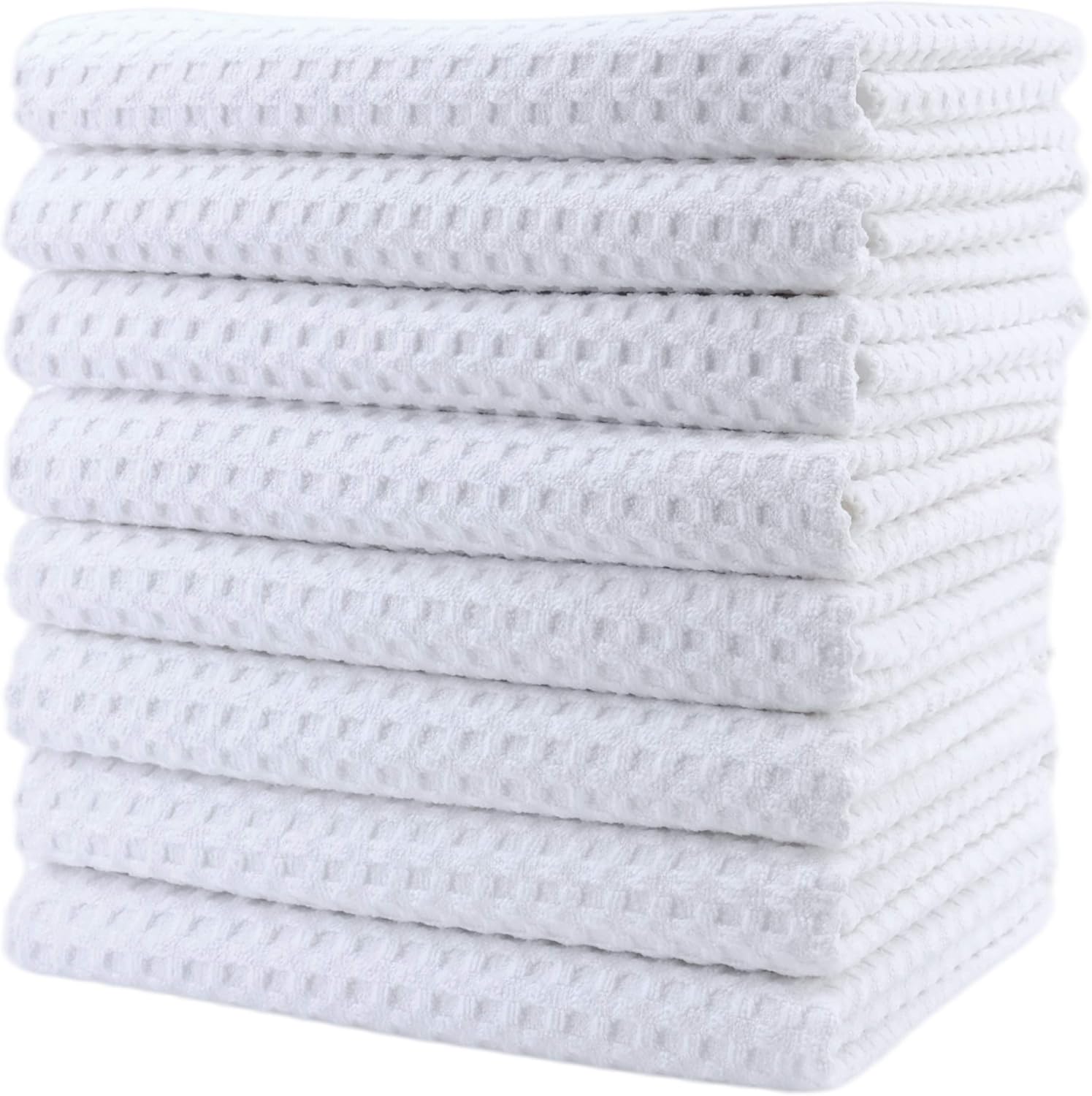 POLYTE Ultra Premium Microfiber Kitchen Dish Hand Towel Waffle Weave, 8 Pack (16x28 in, White)
