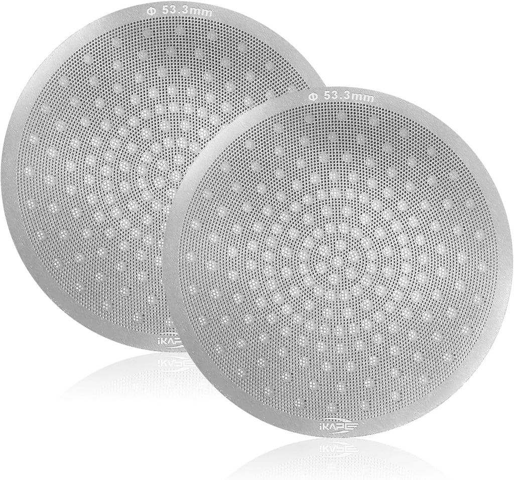 IKAPE 53.3mm Espresso 2pcs Puck Screen, 0.8mm Thickness, Reusable Metal Thin & light Coffee Filters, Food-grade 316 Stainless Steel Coffee Puck Screen for Espresso Baristas