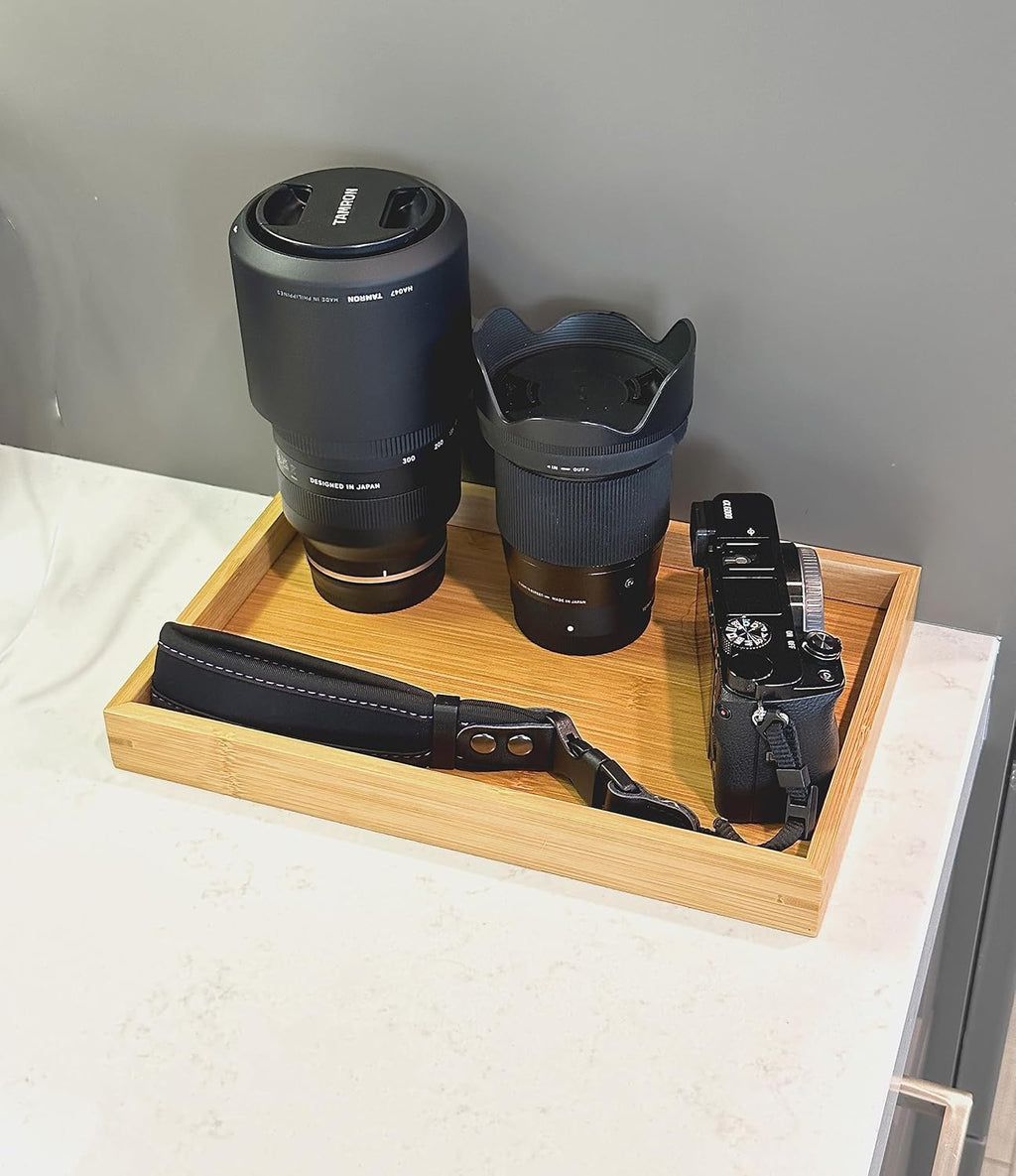 Bam & Boo (2-Pack) Natural Bamboo Rectangle Serving & Vanity Tray - for Kitchen, Bathroom, Countertop, Coffee Table (11" x 7.5" x 1.2")