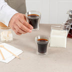 Restaurantware-Forma Professional 3.4 oz Double Wall Shot Glasses, 2 Insulated Espresso Cups - Dishwashable, Reusable, Clear Glass Coffee Cups, Freezable, For Hot Or Cold Beverages