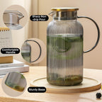 2 PACK Glass Pitcher with Lid, 68 oz/ 2 Liter Gray Classic Vertical Stripes Water Pitcher,Glass Water Carafe for Cold Brew, Coffee, Lemonade, Iced Tea,Beverage, Heat Resistant Water Glass Jug