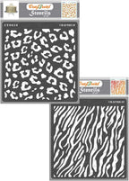 CrafTreat 2 Pcs Reusable Animal Print Stencils – Cheetah & Zebra Skin Patterns 6x6 Inch Each for Painting, Cake Decorating, and DIY Craft Projects