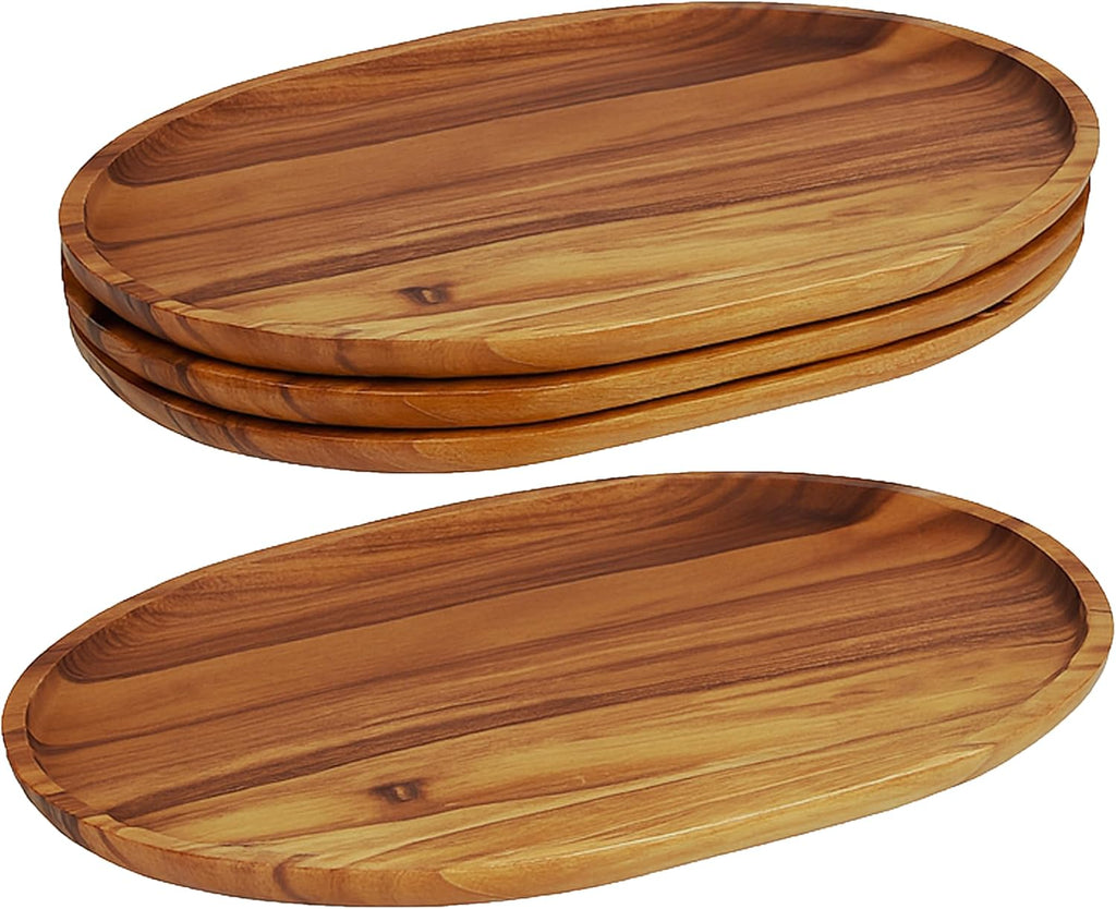 Woodard & Charles Acaica Wood Large Oval Serving Tray, Set of 4, 10" W x 15" L