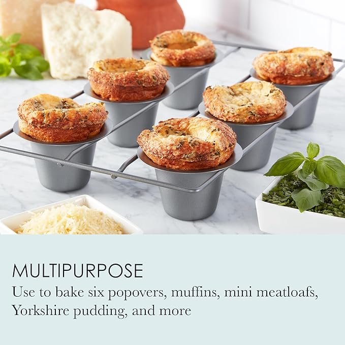Chicago Metallic 6-Cup Popover Pan, Heavyweight Aluminized Steel with Nonstick Coating, Ideal for Yorkshire Pudding, Muffins, and Popovers