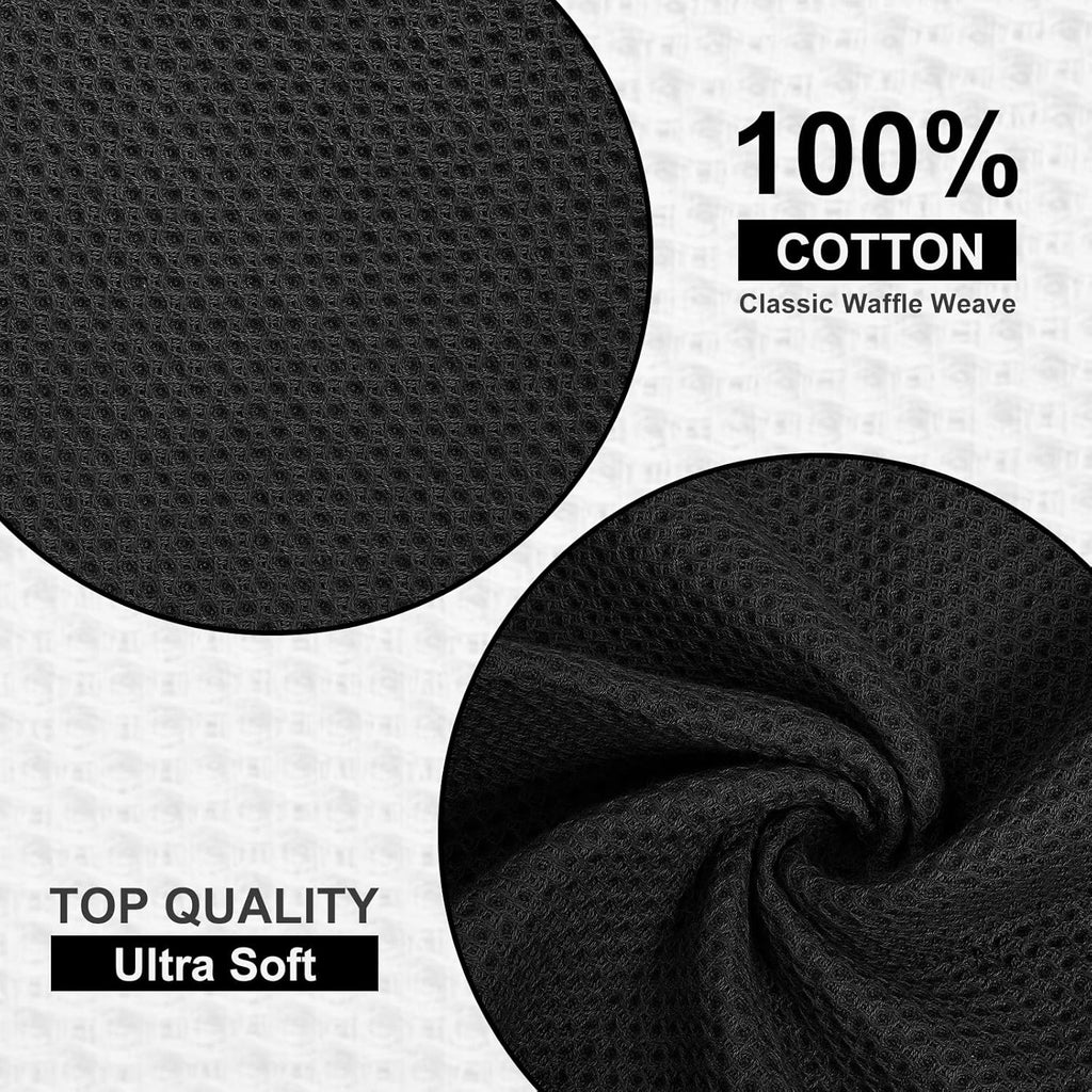 Kitinjoy 100% Cotton Kitchen Dish Cloths, 6 Pack Waffle Weave Dish Towels Ultra Soft Absorbent Quick Drying Dish Rags, 12 X 12 Inches, Black