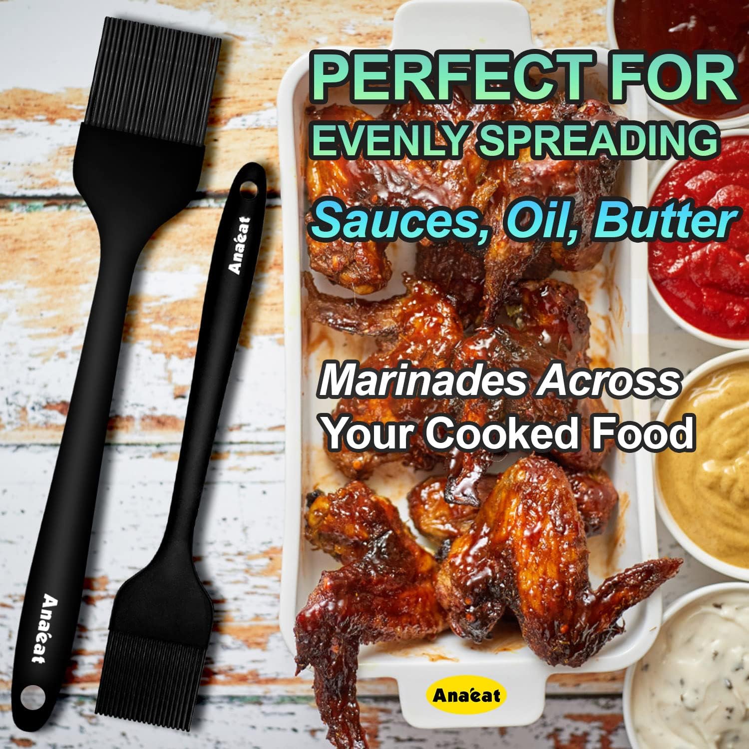 Anaeat 2 Pack Silicone Basting Pastry Brushes - Heat Resistant Brush with Soft Bristles, Hygienic One-Pieces Design, Marinade Brush Great in Baking for Spreading Oil Butter Sauce BBQ Grill (Black)