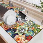 24.5" x 15.5" Dish Drying Mat & 24" x 5.5" Sink Splash Guard, Super Absorbent Drainer Rack Mat for Kitchen Counter Coffee Bar