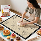 Silicone Baking Mat with 10 Recipes, Extra Thick Silicone Mats for Baking, Non Stick Pastry Mat,Reusable kneading Dough Rolling Mat for Cookie, Macaron, Bread, Pizza