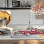 Christma Red Truck Dish Drying Mat Winter Dog Large Kitchen Mats Dish Drying Pad Xmas Tree Vintage Absorbent Dish Dryer Mat for Kitchen Countertops Microfiber Drainer Pad Dish Drying Mats (18x24 in)