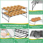 P&P CHEF Cooling Rack Set of 2, 2-Tier Stackable Stainless Steel Wire Racks for Baking Cooking Cooling Roasting, Collapsible & Heavy Duty, Oven Safe & Easy Clean, 15" x 10", Black