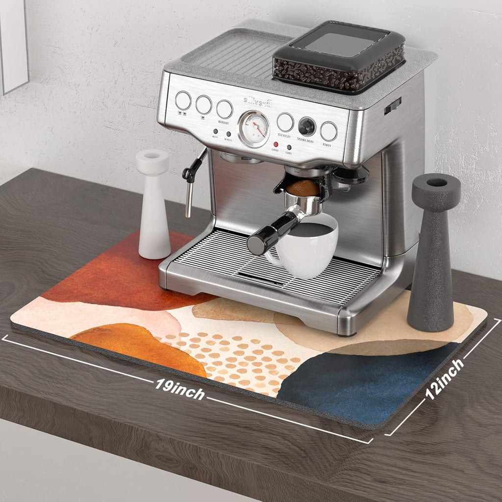Rnivvi Coffee Mat, 12" x 19" 3MM Cute Boho Theme Coffee Bar Mats for Espresso Machine Station Accessories and Organizer, Hide Stain Rubber Backed Absorbent Dish Drying Pad for Kitchen Counter, Stones