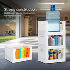 TidyFriend Stackable Storage Bins with Wheels, 3 Pack Foldable Storage Bins Box, Plastic Shelves Drawer Organizer Container for Closet Office Bedroom Kitchen Bathroom (Ivory)