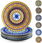 getstar Dinner Plates Set of 6, 10.5 Inch Ceramic Plates, Microwave, Oven and Dishwasher Safe, Colorful Bohemian Style Dishes for Kitchen