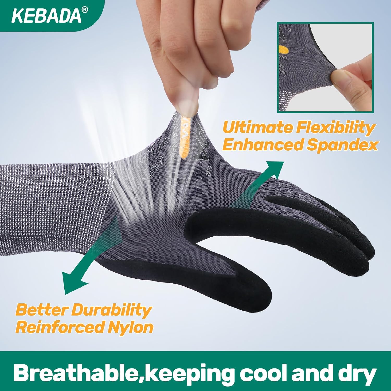 Kebada W2 Work Gloves for Men and Women, Nitrile Coated Working Gloves for Gardening, Construction, Warehouse, Safety Gloves for Work in Yard and Outdoors, 6 Pairs, XXL