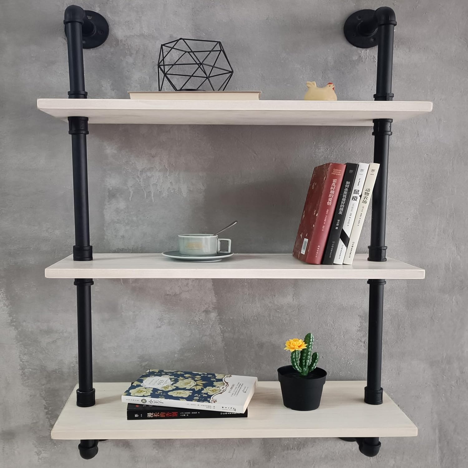 White Floating Shelves 24 inch Pipe Wall Shelves Bathroom Shelves Over Toilet with Wood Planks Industrial Pipe Floating Shelves Farmhouse Bathroom Pipe Shelves Wall Mounted