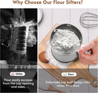 5-Cup Flour Sifter for Baking, Large Capacity Stainless Steel Hand Press Sifter with Double-Layer Fine Mesh - Includes Bonus Dough Scraper/Cutter for Bread & Pastry (White)