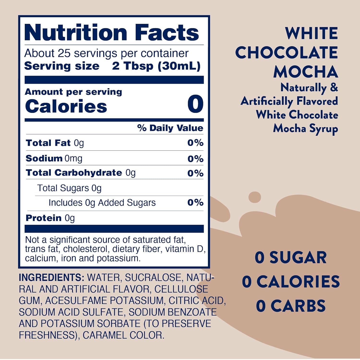 Jordan's Skinny Syrups Sugar Free Coffee Syrup, White Chocolate Mocha Flavor Mix, Zero Calorie Flavoring for Chai Latte, Protein Shake, Cocktail & More, Gluten Free, Keto Friendly, 25.4 Fl Oz, 1 Pack