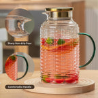 Glass Pitcher with Lid, 2 PACK 68 oz/2 Liter Vintage Water Pitcher, Clear Borosilicate Glass Water Carafe for Cold Brew, Coffee, Lemonade, Iced Sun Tea,Beverage, Milk, Heat Resistant