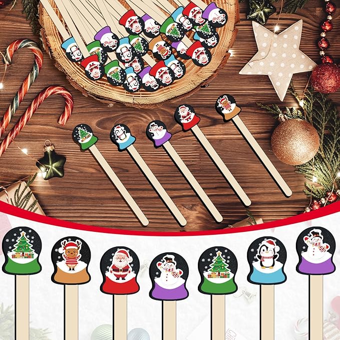 100 Pcs Christmas Coffee Stirrers Wood Cocktail Coffee Stir Sticks Disposable Drink Stirrers for Stirring Hot Chocolate Milkshake Restaurant Home Office Party Supplies