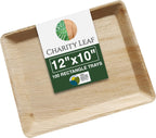 Charity Leaf Disposable Palm Leaf 12" x 10" Trays (100 pieces) Bamboo Like Serving Platters, Disposable Boards, Eco-Friendly Dinnerware For Weddings, Catering, Events