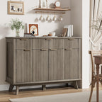 QUW Fluted Sideboard Buffet Cabinet with Charging Station, 47.2" Kitchen Storage Cabinet with Drawers and Adjustable Shelves, Modern Coffee Bar Kitchen Table for Dining Room, Living Room, Grey