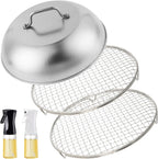 Cooling Racks Set with 2 x Dish Racks, 1 x 12" Basting Cover Dome and 2 x Oil Bottle, Premium 304 Stainless Steel Steamer & Canning Rack for Cooking and Baking