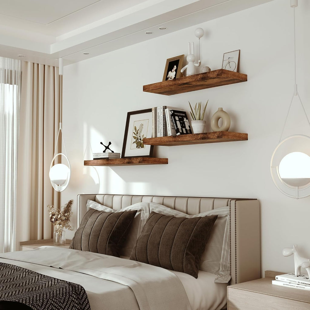 Vivelove Bathroom Floating Shelves for Wall 24 inchs Long, 9.1” Deep x 1.6” Thick Wall Shelves for Bedroom, Living Room, Kitchen, Office, Rustic Farmhouse Shelf Decor with Invisible Bracket, Set of 2