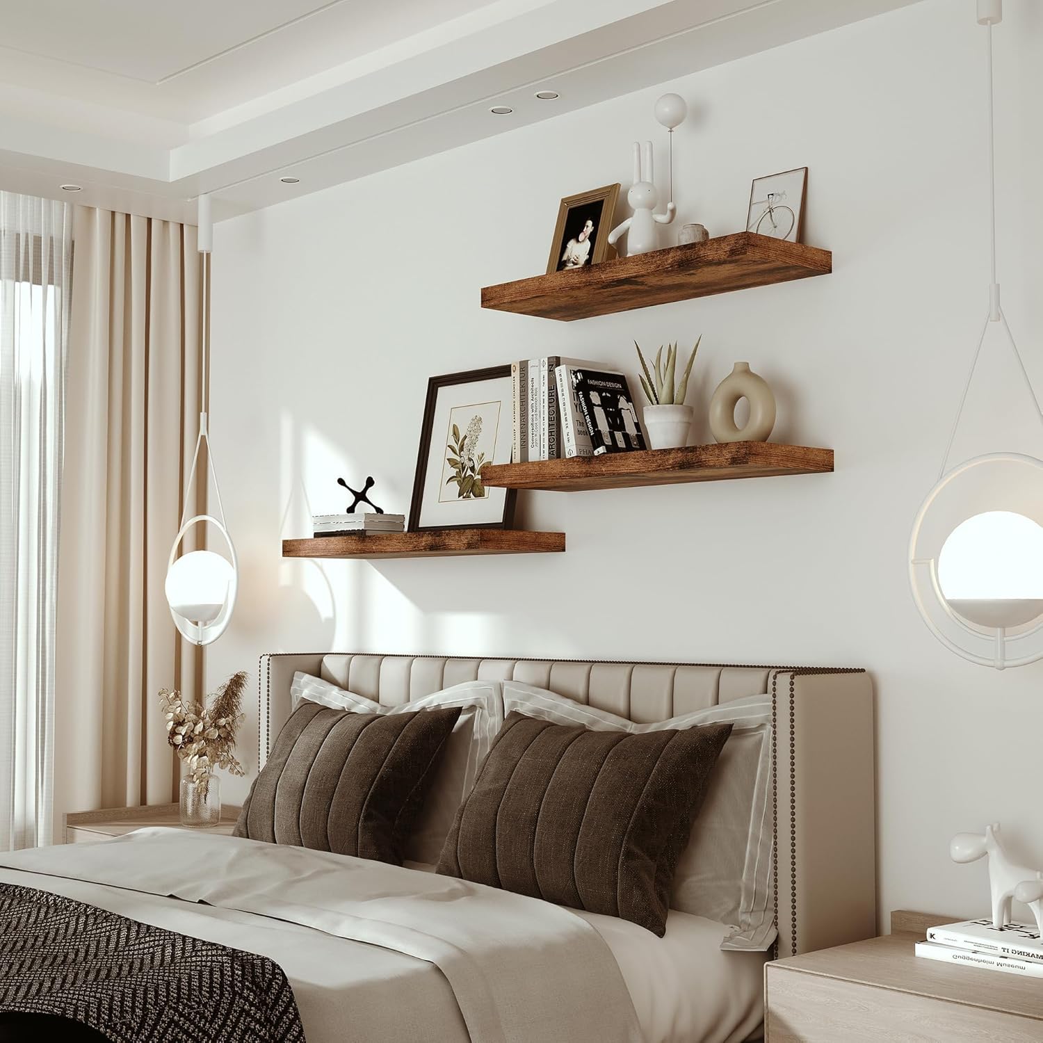 Vivelove Bathroom Floating Shelves for Wall 24 inchs Long, 9.1” Deep x 1.6” Thick Wall Shelves for Bedroom, Living Room, Kitchen, Office, Rustic Farmhouse Shelf Decor with Invisible Bracket, Set of 2