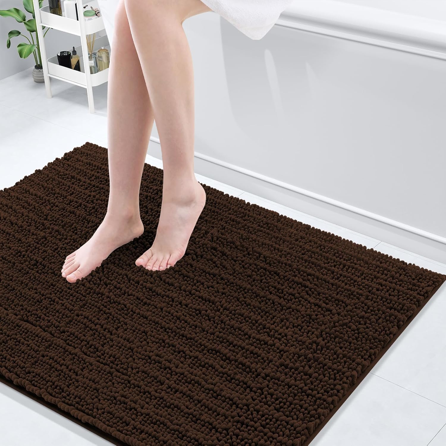 Arotive Luxury Chenille Bathroom Rug Mat, Extra Soft Thick Absorbent Shaggy Bath Rugs, Non-Slip Machine Wash Dry, Plush Bath Mats for Bathroom, Shower and Tub, 40x32, Brown