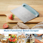 2 IN 1 Upgrade Bench Scraper, Dough Scraper for Pastry Bread Cake Pizza, Stainless Steel Dough Cutter with Conversion Chart & Measuring Scale, Bowl Scraper Food Scraper for Kitchen Baking, Blue