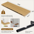 Fun Memories Floating Shelves for Wall, 32 Inch Rustic Wood Wall Mounted Shelves for Bathroom, Bedroom, Kitchen, Living Room, Deep Floating Shelves for Storage & Home Decor (Oak, Set of 2)