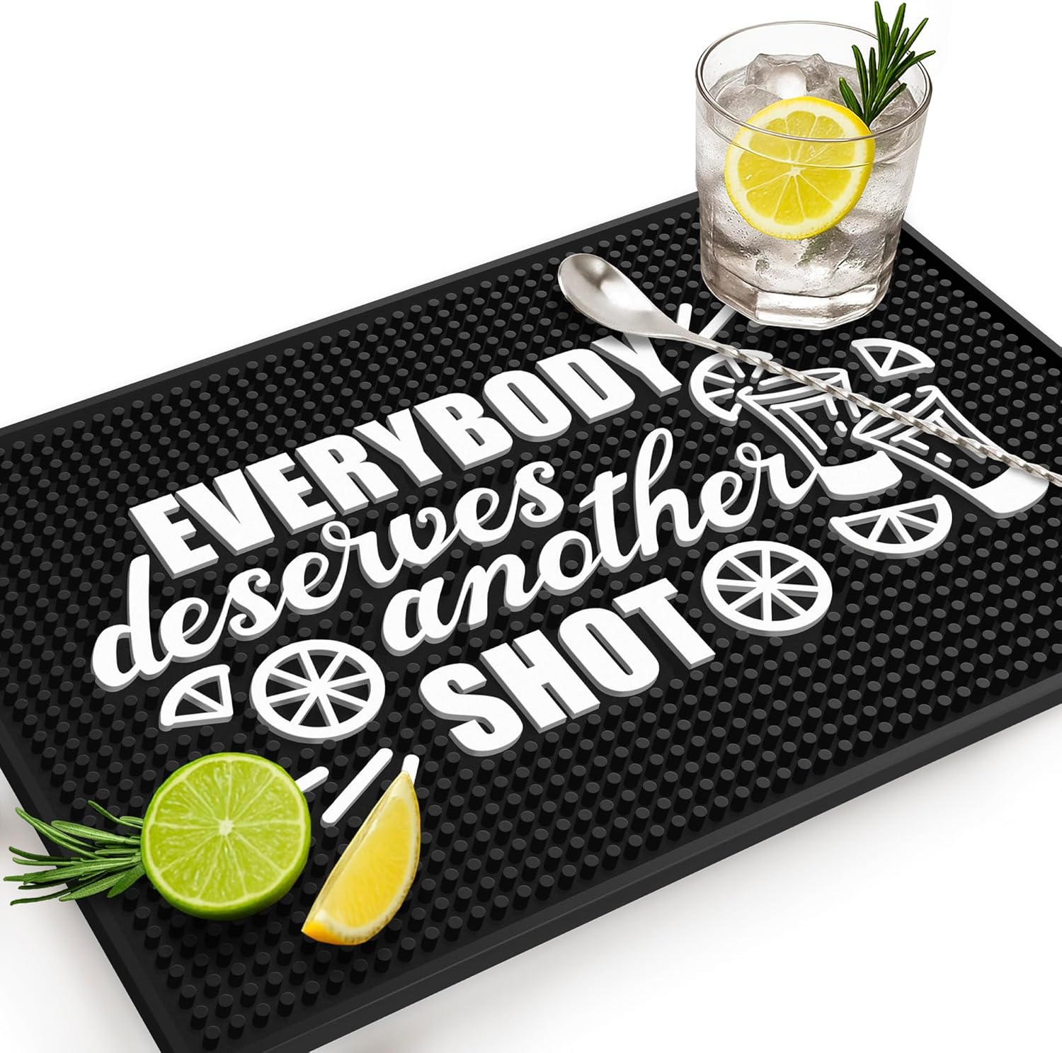 Everybody Deserves Shot Bar Mat for Countertop - Ideal for Bartending & Home Bar Spill-Proof, Durable, Non-Slip Rubber Mat - Large Size 18"x12" - Bar Mats for Home Bar - Thick Rubber Mat