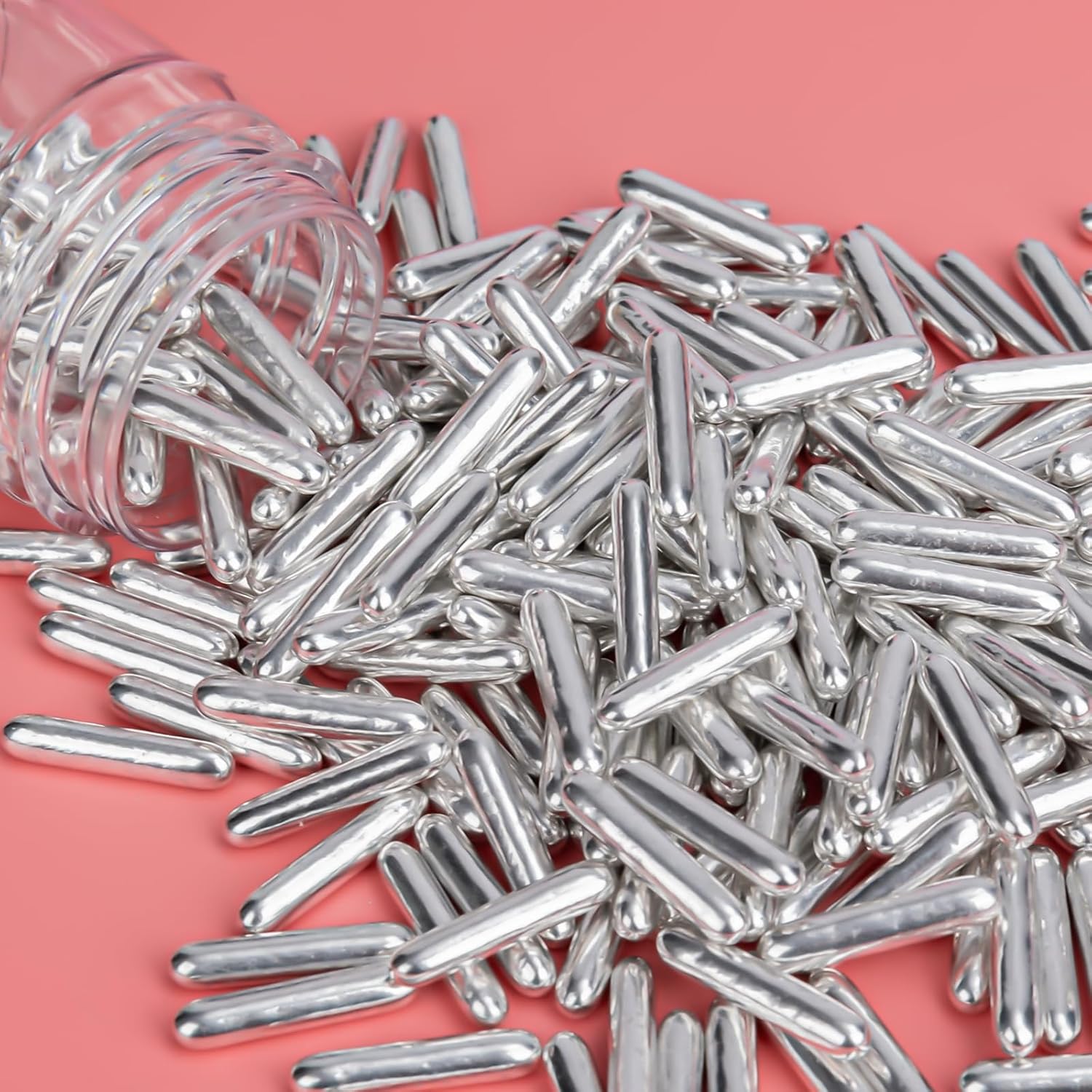 Twisweet Silver Rods Sprinkles, Edible Sugar Sprinkles for Cake Decorating, Candy Rods for Baking Cake Topper Ice Cream Cupcake Cookie Donut Decorations, Wedding Valentines Birthday Party Christmas Easter Supplies (130g/4.58oz)