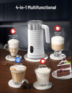 Milk Frother and Steamer, Airyoyo 4-in-1 Milk Frother,Electric Milk Frother Hot& Cold Foam Temperature Control, Auto Shut-Off Frother for Coffee Latte
