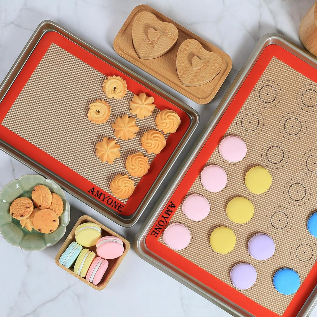 Silicone Baking Mats Set of 4, Non Stick Reusable Silicone Liners for 11" x17" Half Sheet and 8" x 12" Quarter Sheet for Baking Macaron/Cookie/Bread/Pastry