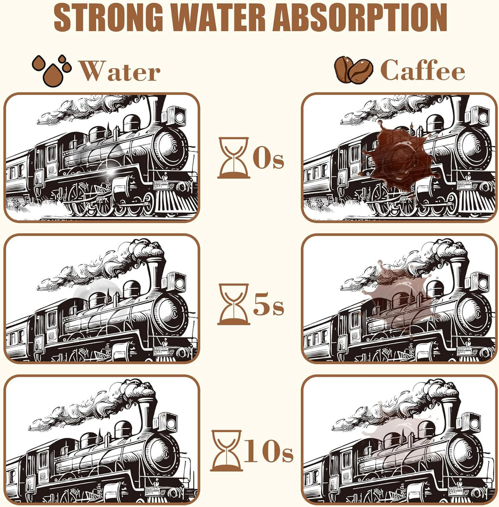 Retro Steam Train Dish Drying Mat for Kitchen Counter Bar Mat Hide Stain Absorbent Rubber Backed Coffee Mat Coffee Maker Espresso Machine Bar Accessories 11.8 x 19.7 Inch