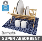 Drymate XL Dish Drying Mat, Oversized (19”x24”), Low-Profile, Super Absorbent, Quick Dry Fabric, Waterproof & Slip-Resistant, for Kitchen Counter, Trimmable, Easy to Clean (USA Made)(Indigo)