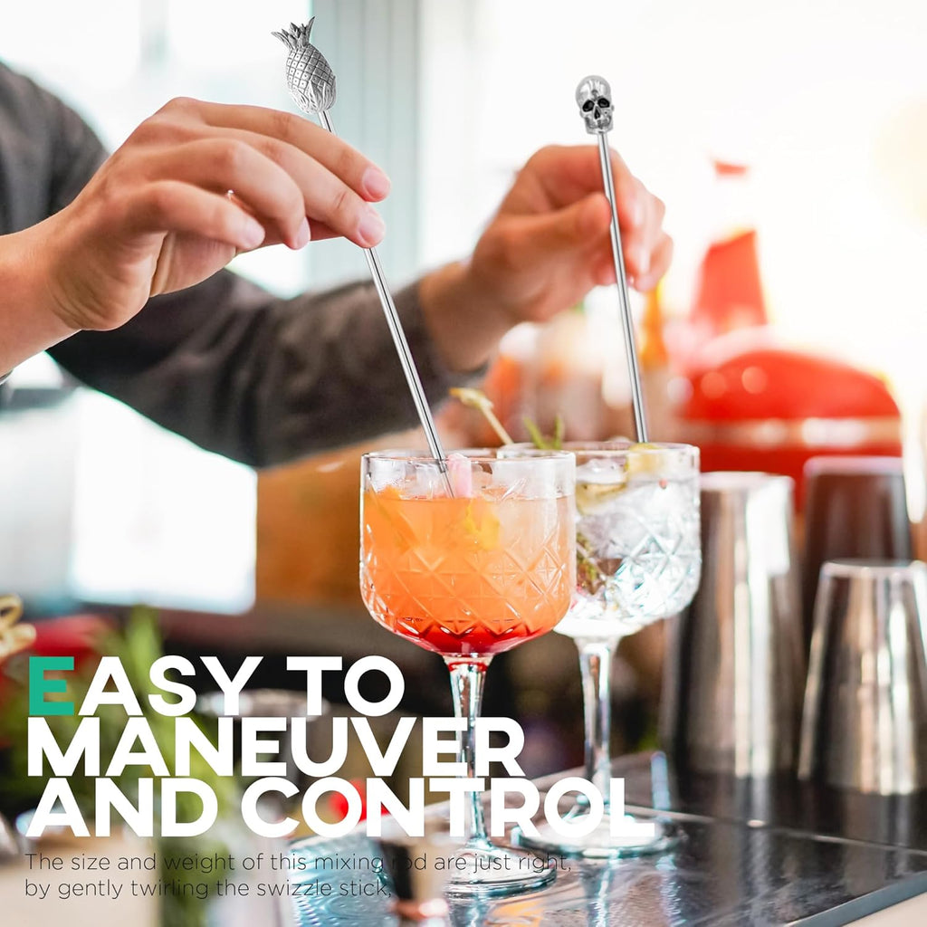 Homestia Stainless Steel Coffee Stirrers Sticks, 7.5" Zinc Alloy Head Cocktail Drink Stirrers Swizzle Sticks Picks Tools, 6PCS Reusable Beverage Stir Sticks for Chocolate Milk Juices (Animal Design)