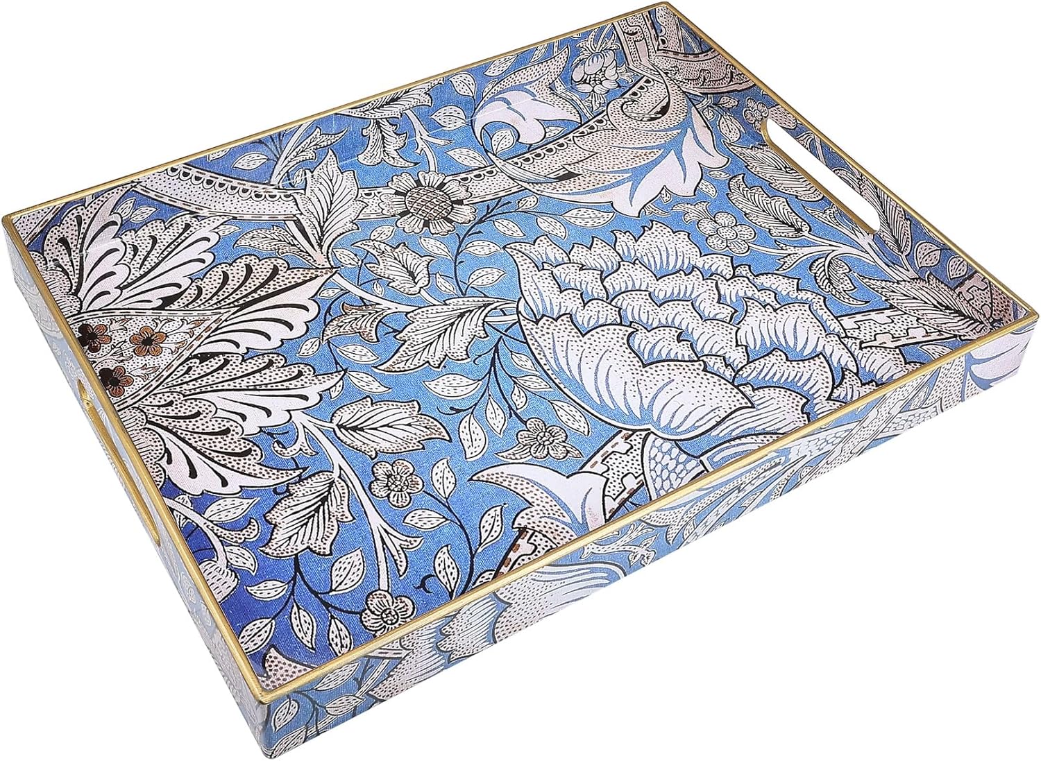 Rectangle Serving Tray with Handles, Coffee Table Tray for Ottoman, Living Room, Outdoor Tray for Patio Entertaining, Serving Breakfast Kitchen Platter, Windrush