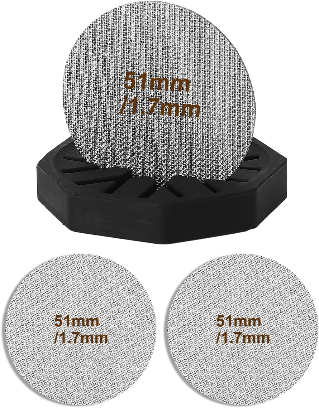 51mm Espresso screen & Food-Grade Silicone Puck Screen Holder, 316 Stainless Steel Puck Screen Kit - 1.7mm Thickness 150μm, 2pack