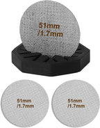 51mm Espresso screen & Food-Grade Silicone Puck Screen Holder, 316 Stainless Steel Puck Screen Kit - 1.7mm Thickness 150μm, 2pack